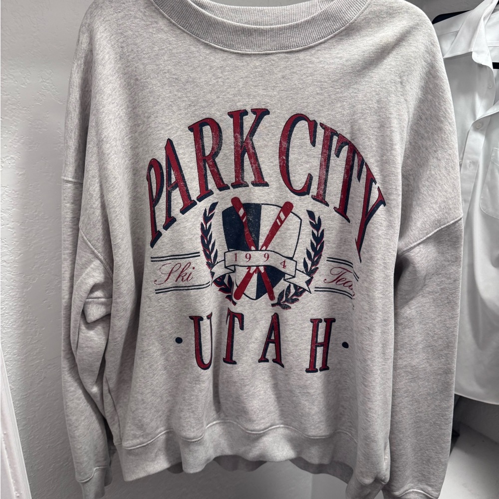 Abercrombie & Fitch Gray Sweatshirt with Red and Blue Print